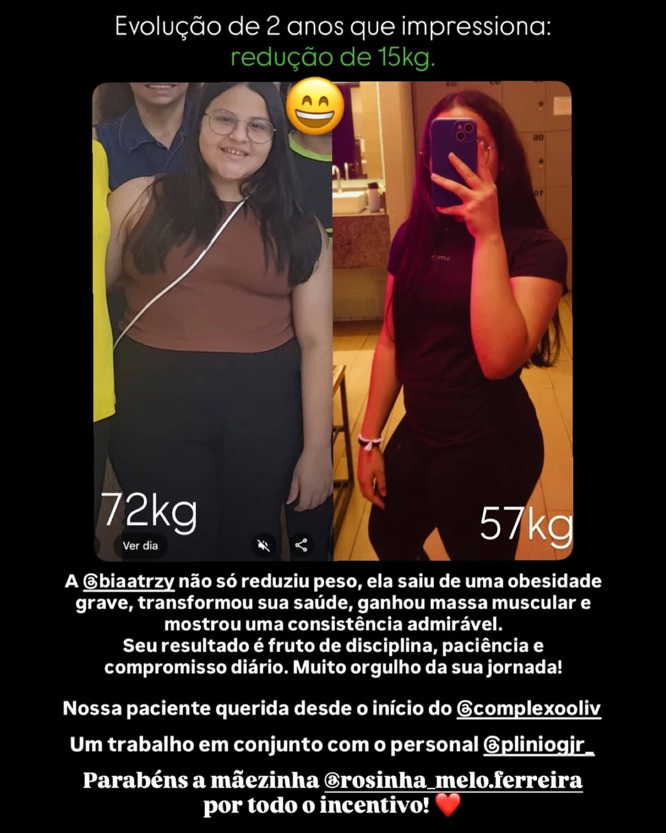 Antes e depois de aluna do Plínio Freitas, 15 kg a menos